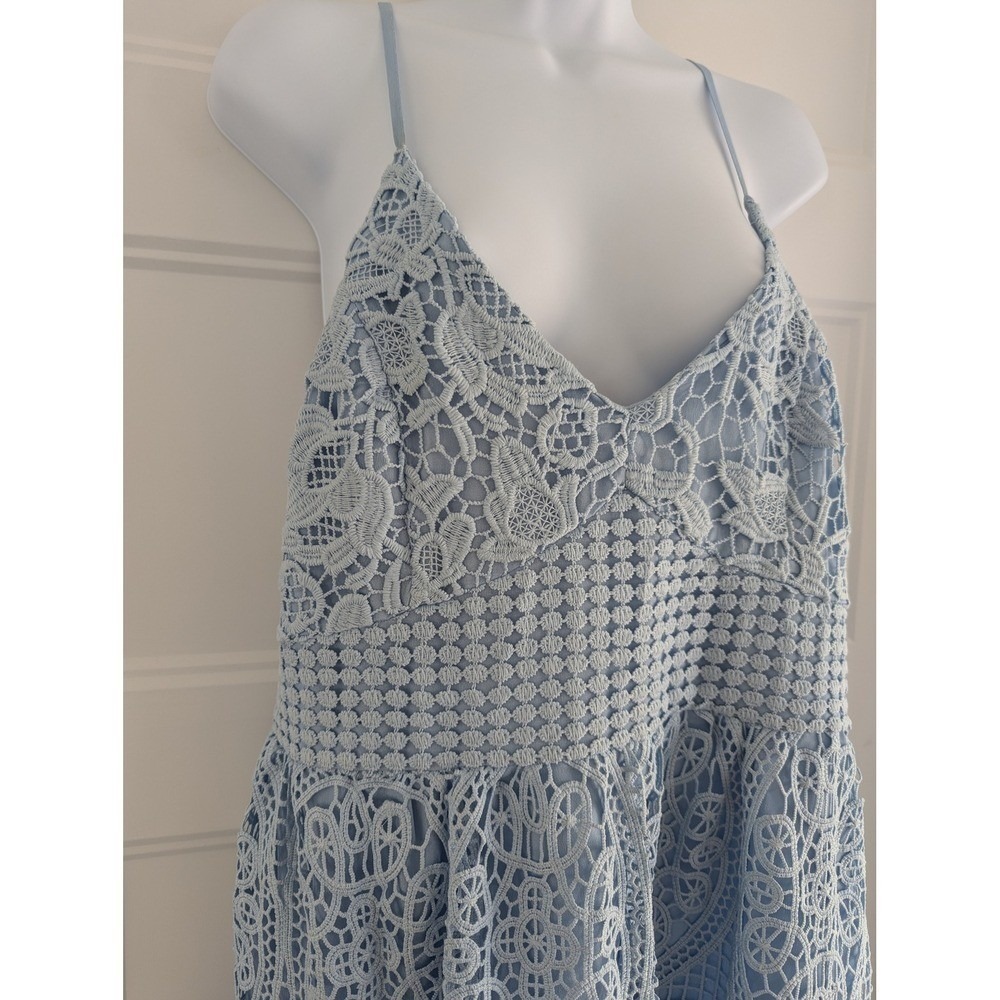 ABS Collection Light Blue Guipure Lace Midi Dress V-Neck Cross Back 12 - Picture 11 of 14
